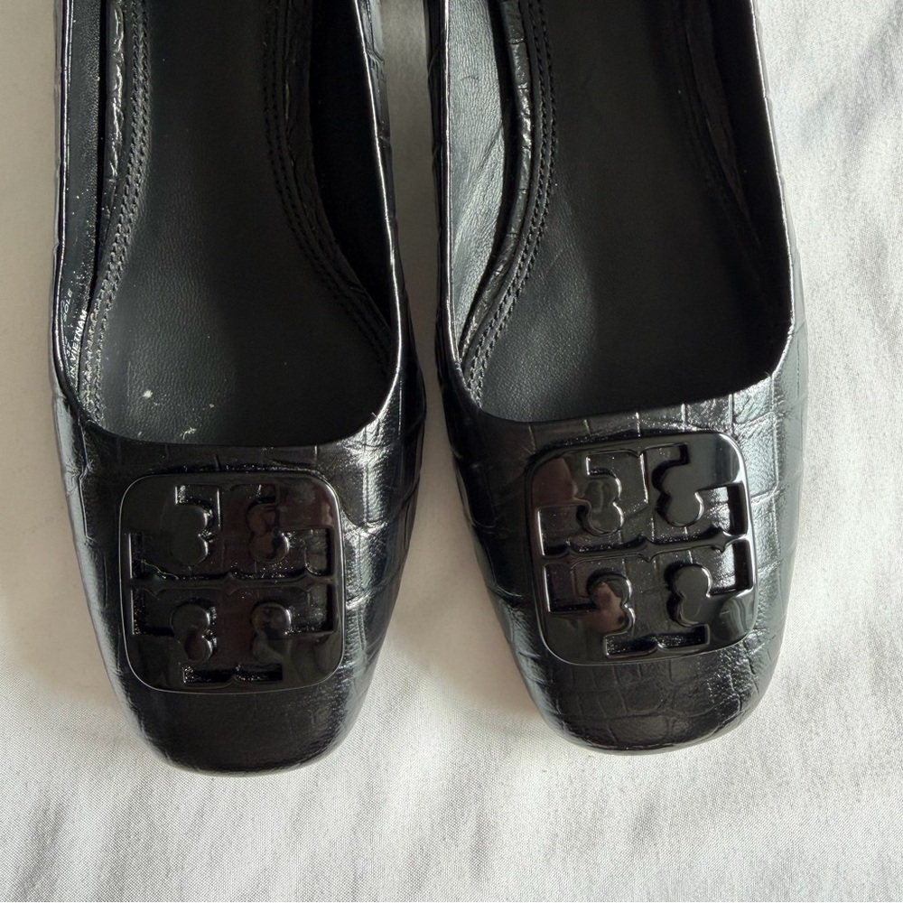 Tory Burch "Georgia" Pump Black Croc-Embossed Leather Pump Heel 7 Women's - Picture 7 of 16